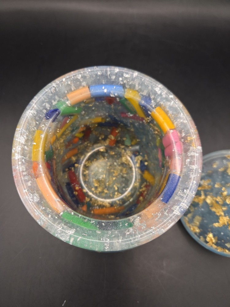 Handcrafted Resin Storage Container With Lid Crayons Glitter
