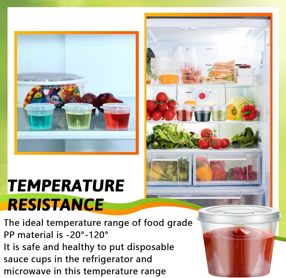 Lounsweer 60 Pack Plastic Condiment Souffle Containers with Attached Clear
