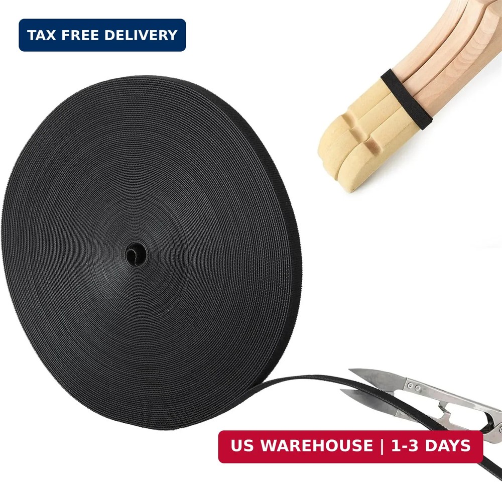 Tangyinrd Double-Sided Hook and Loop Straps, Black Hook and Loop Roll Double-Sid