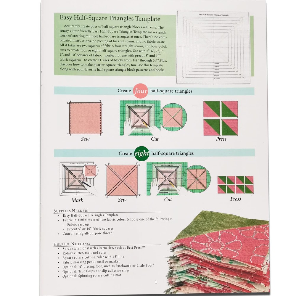 Easy Half-Square Triangles Quilting Rulers and Template