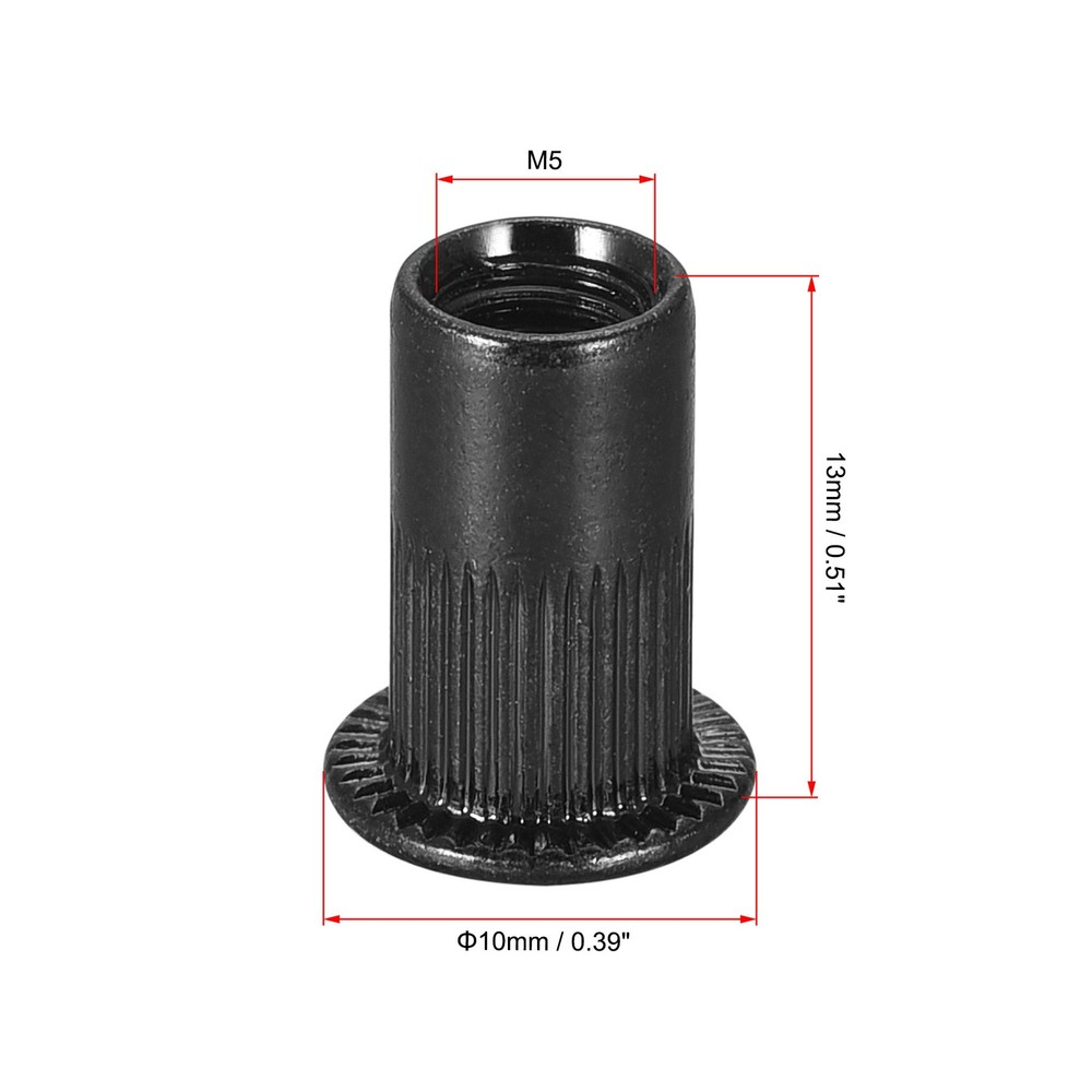 20 Set M5 Rivet Nuts Carbon Steel Knurled Flat Head Threaded Insert Nut Black