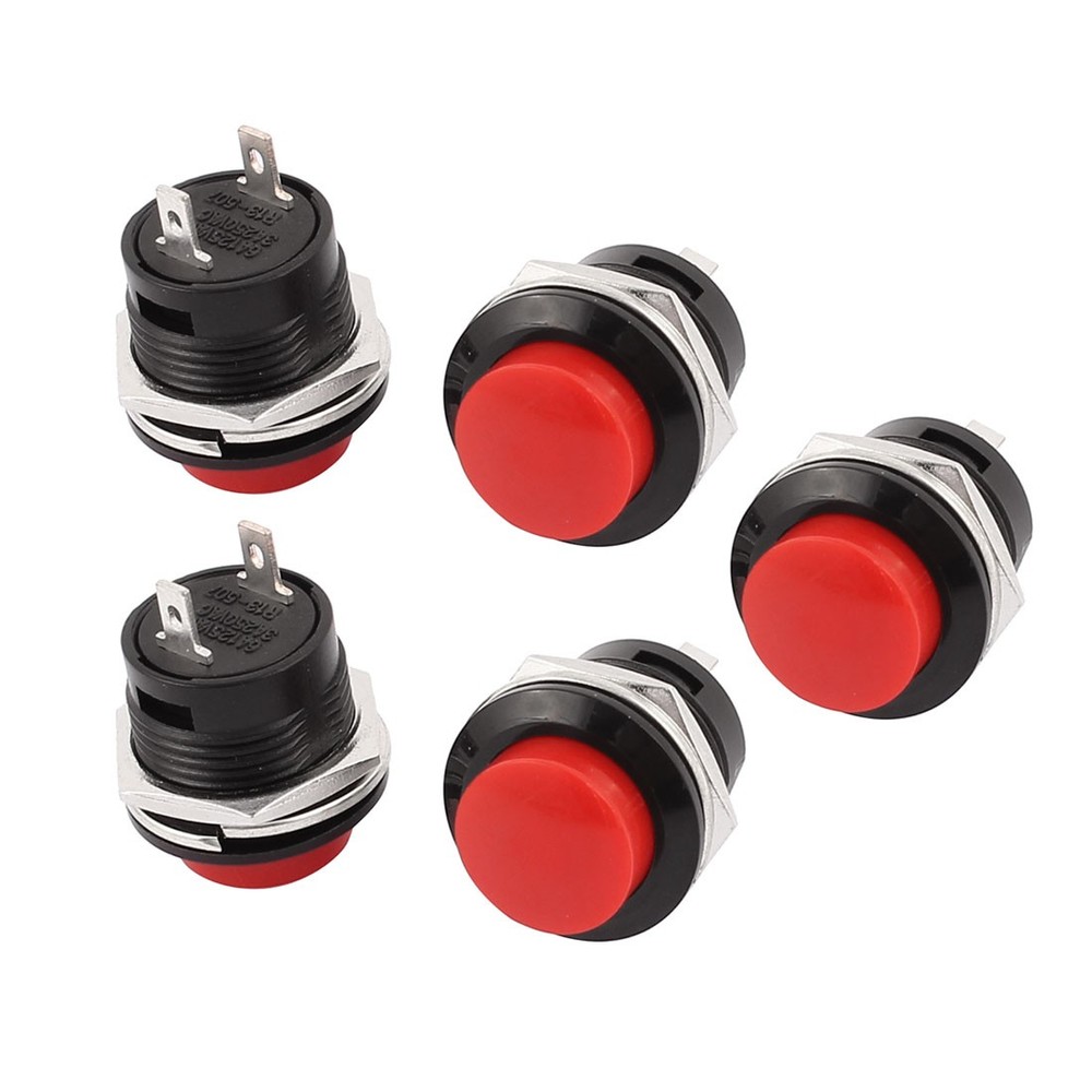5 PC R13-507 Red Round Cap MOMENTARY BUTTON Switch