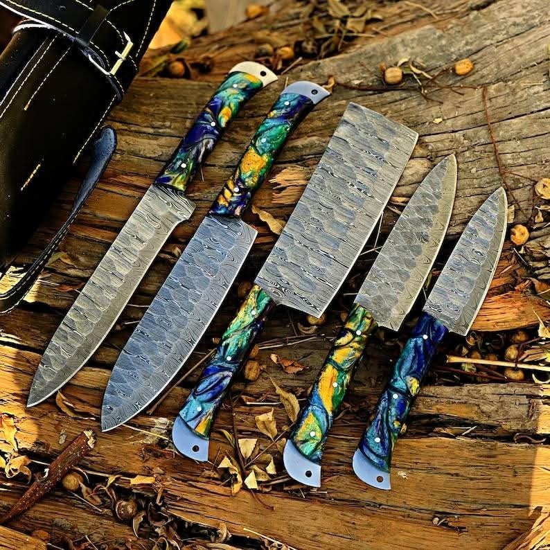 Custom Handmade Damascus Chef Set 5 Pieces