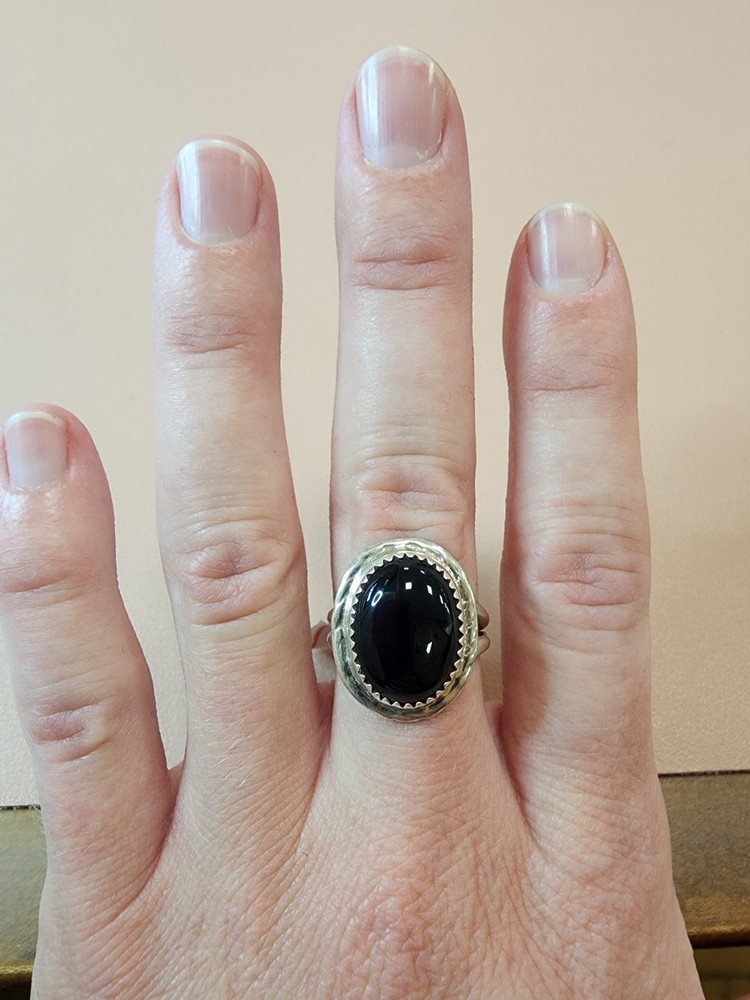 NWT Size 7.5 Onyx & Sterling Silver Signed Native American Ring
