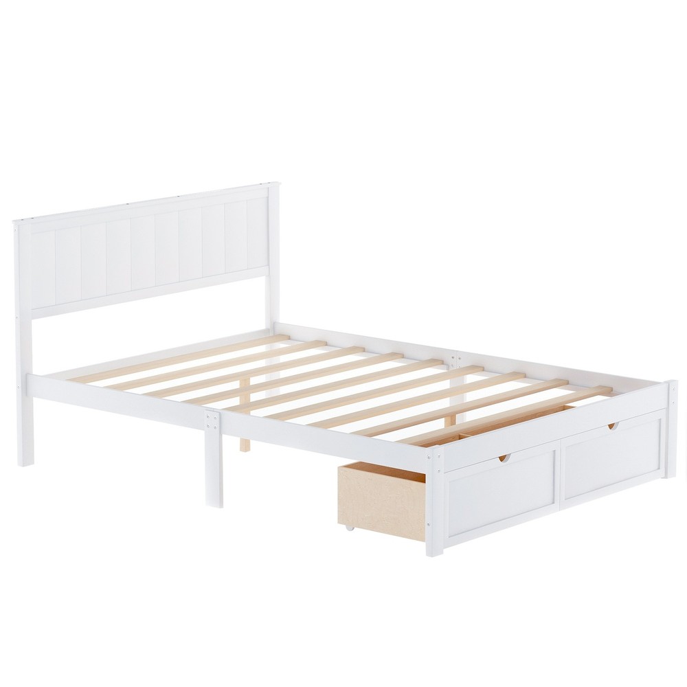 Full Size Platform Bed with Under-bed Drawers, White,Assembly required