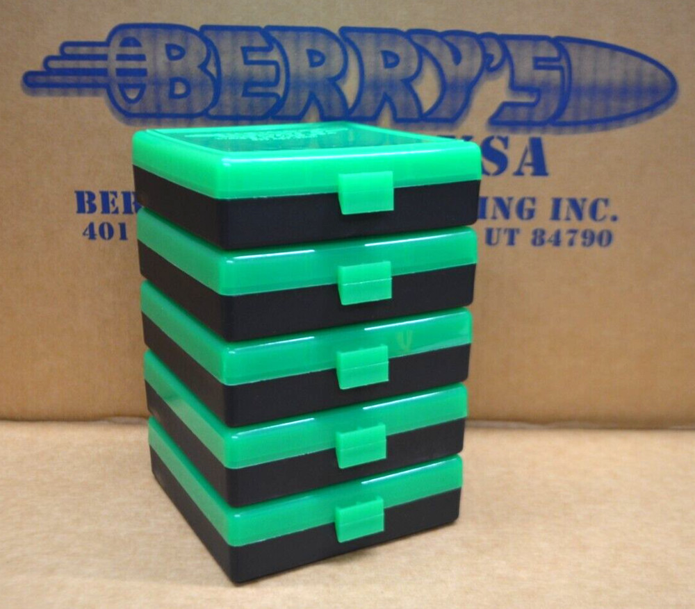 BERRYS PLASTIC AMMO BOX (5 PACK) ZOMBIE GREEN & BLACK 9MM / 380 ACP