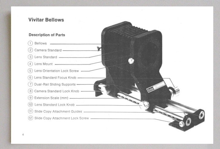 Vivitar Bellows System Instruction Manual Reprint