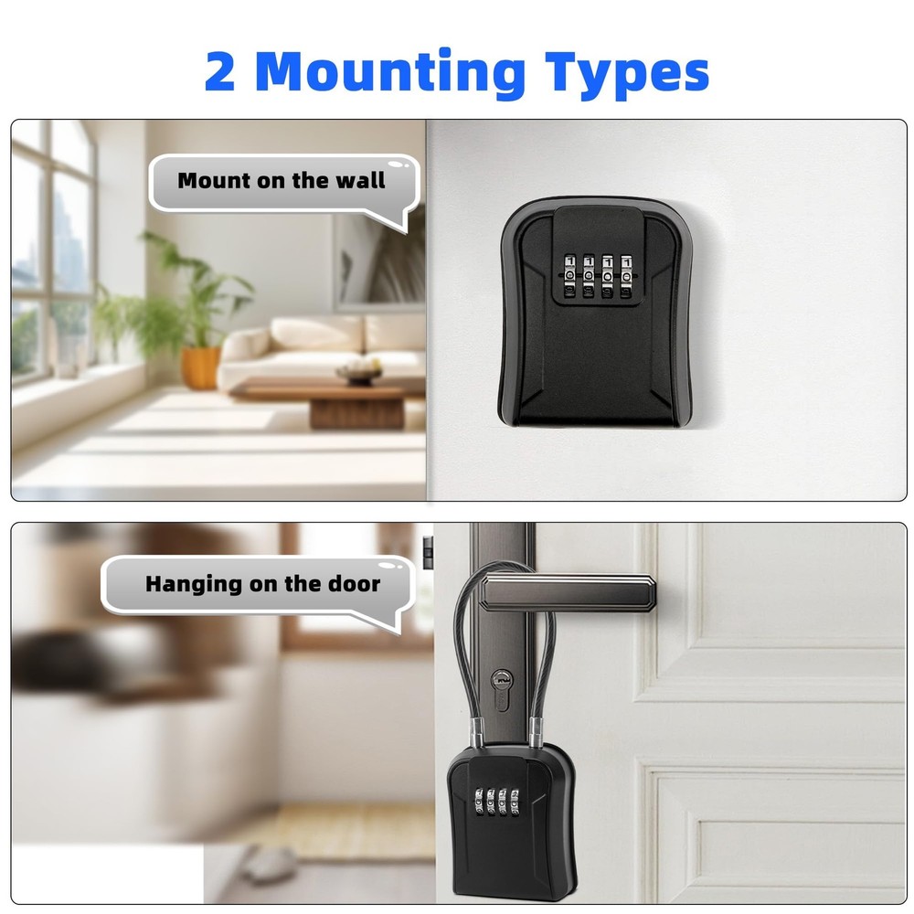 Key Lock Box,Portable Waterproof Lockbox with Removable Shackl, Wall-Mounted ...