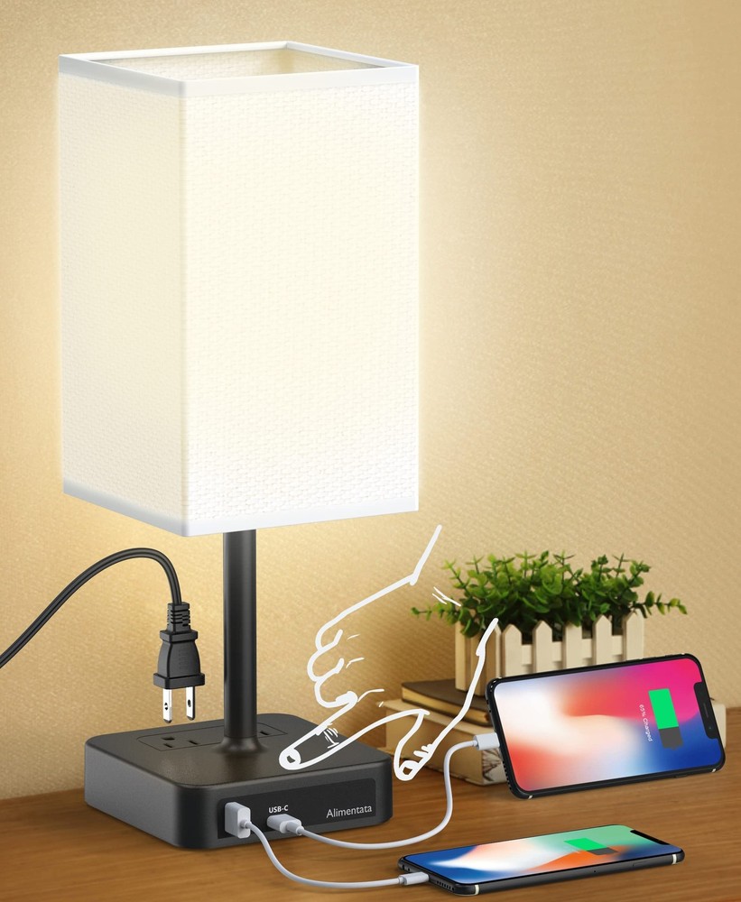 Alimentata Touch Control Bedside Table Lamp With Usb C & Usb A Chargin