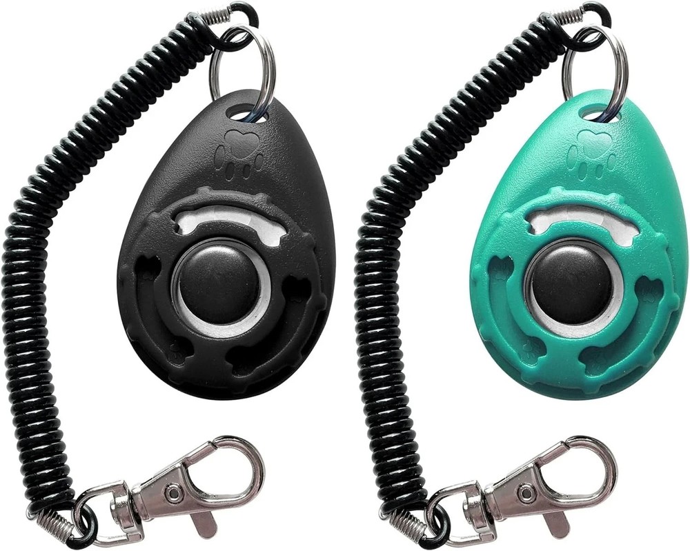Pet Training Clicker with Wrist Strap for Dogs - 2 Pack (Black & Bluegreen)
