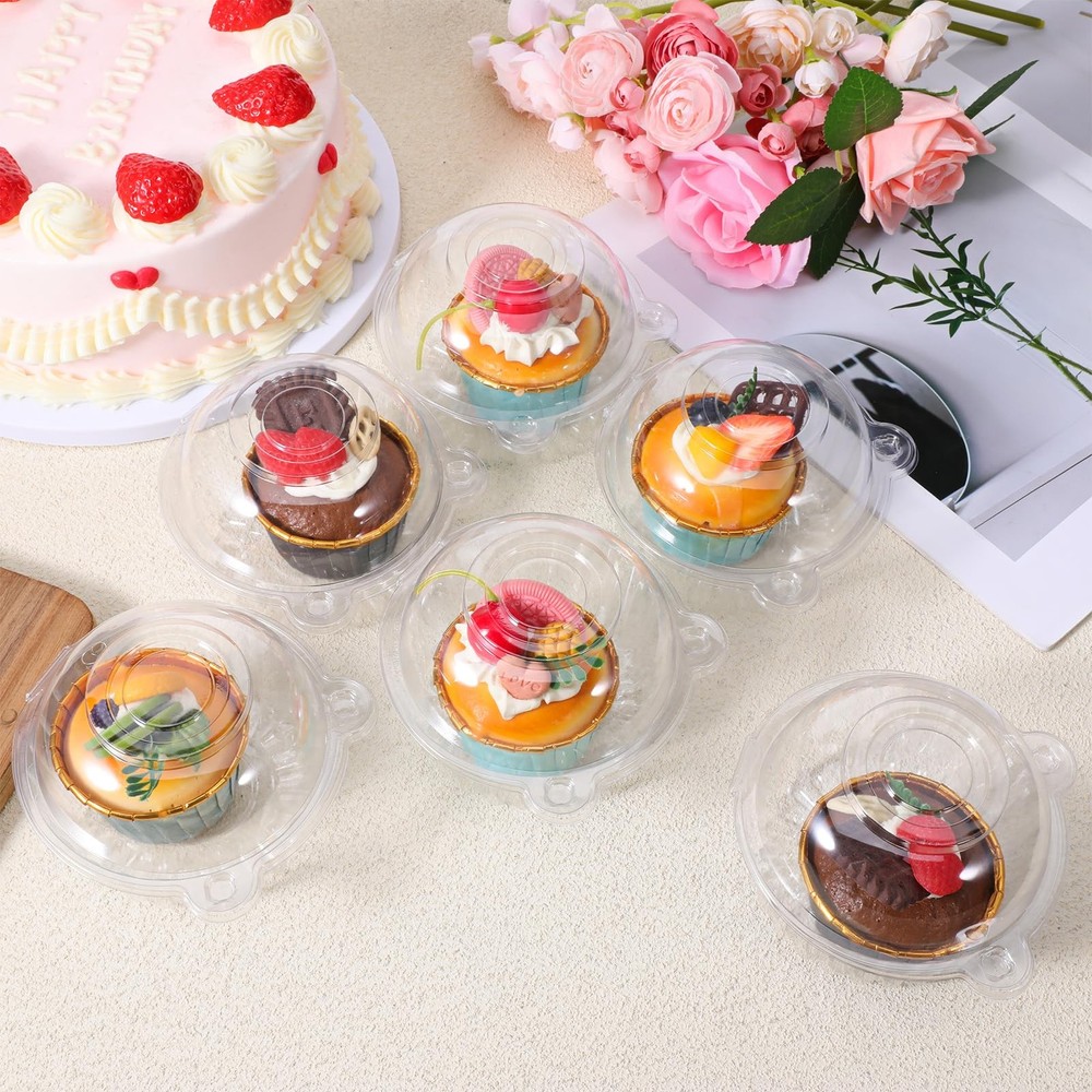 200 Pack Individual Cupcake Holders Plastic Cupcake Containers Clear Disposab...