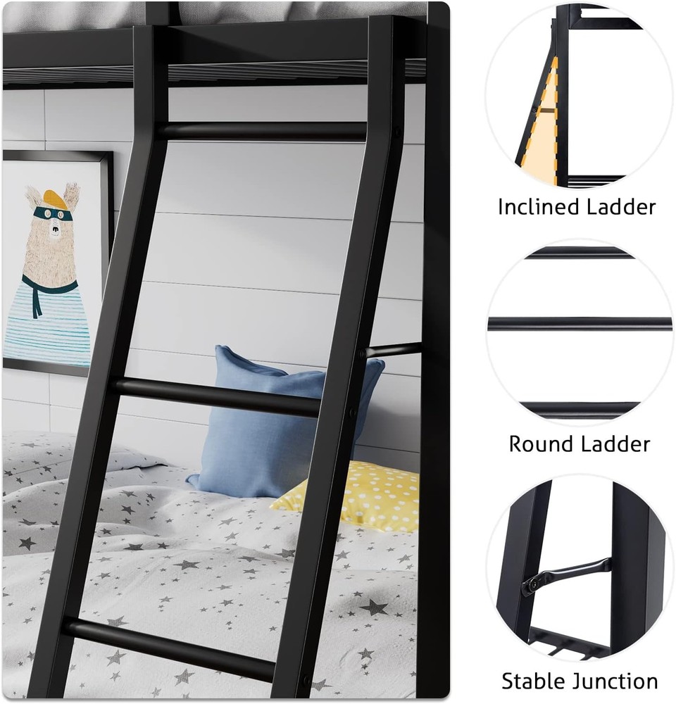 Black Loft Bunk Bed Twin Over Twin with Guardrail
