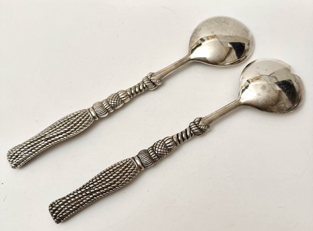 Silea Salad Serving Fork And Spoon Silver Plate Cartizone Rope & Tassel Pattern