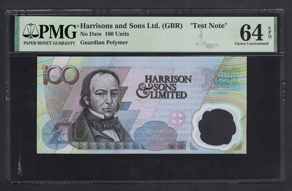 Harrisons and Sons Ltd. (GBR) 100 Units "Test Note - Polymer" UNC Grade 64