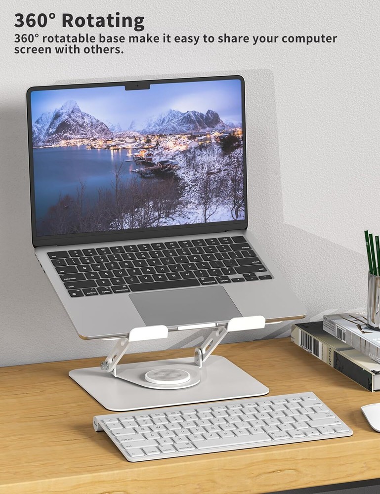 ALASHI Laptop Stand for Desk with 360° Rotating Base, Multi-Angle A-White