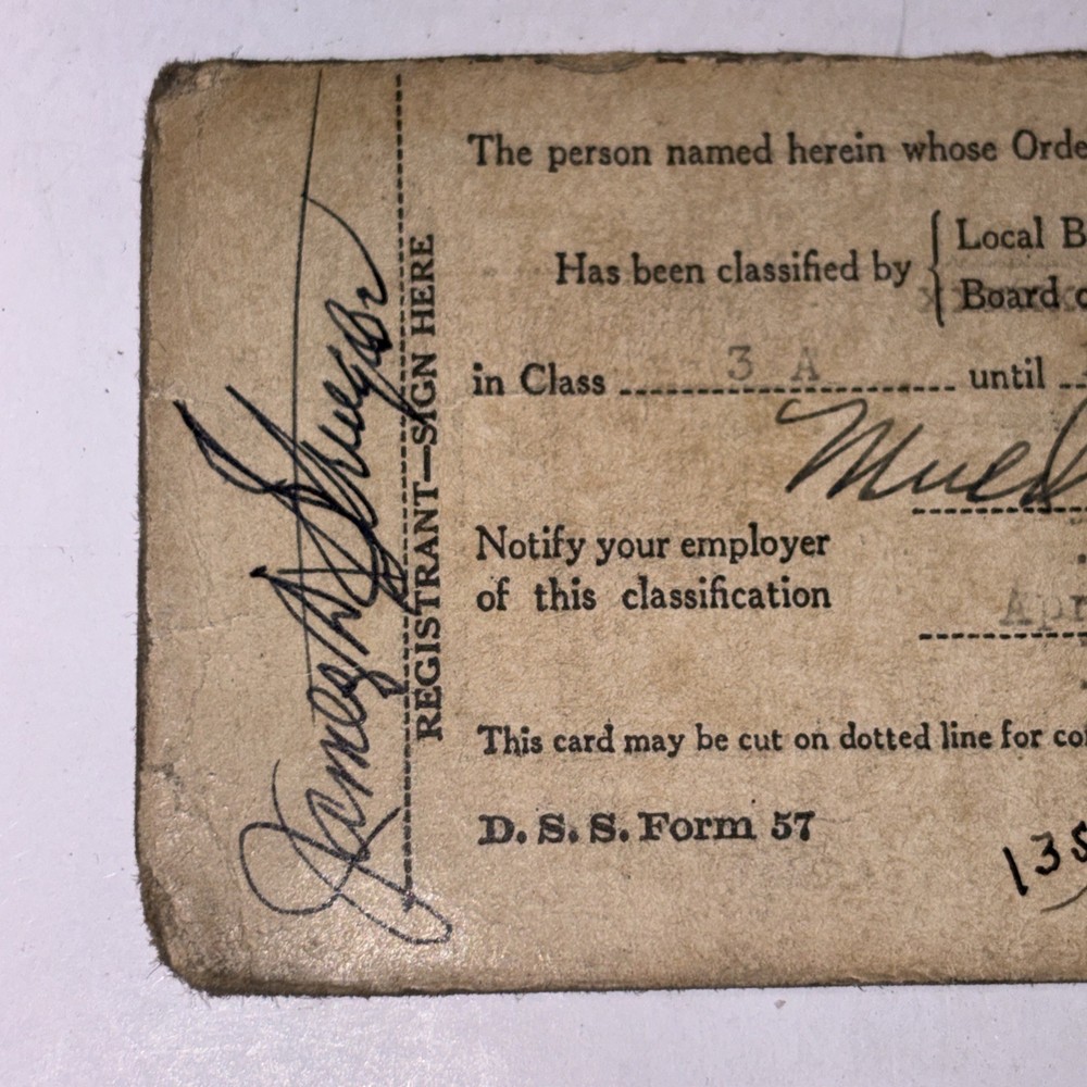 Notice Of Classification D.S.S. Form 57 1941 Class 3-A