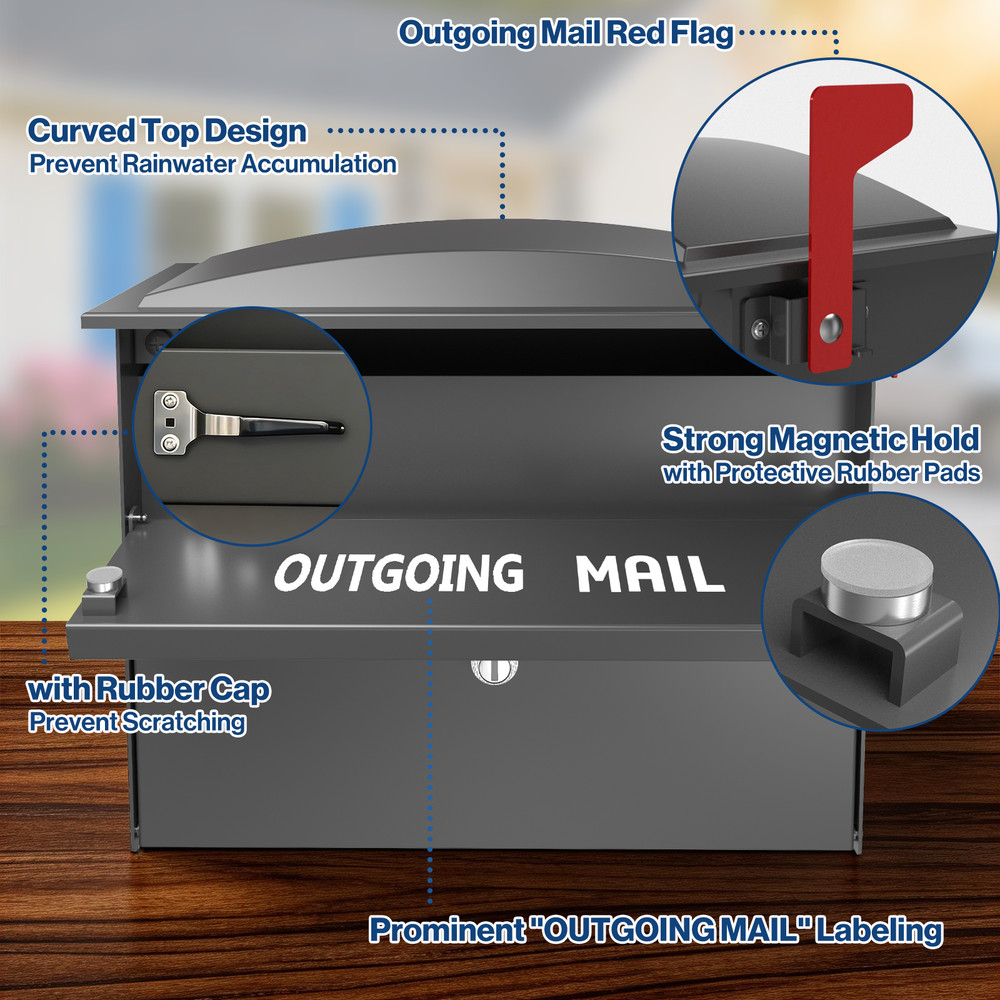 Rainproof Wall Mount Mailbox for Outside, Locking Mailbox w/ Outgoing Flag,Black