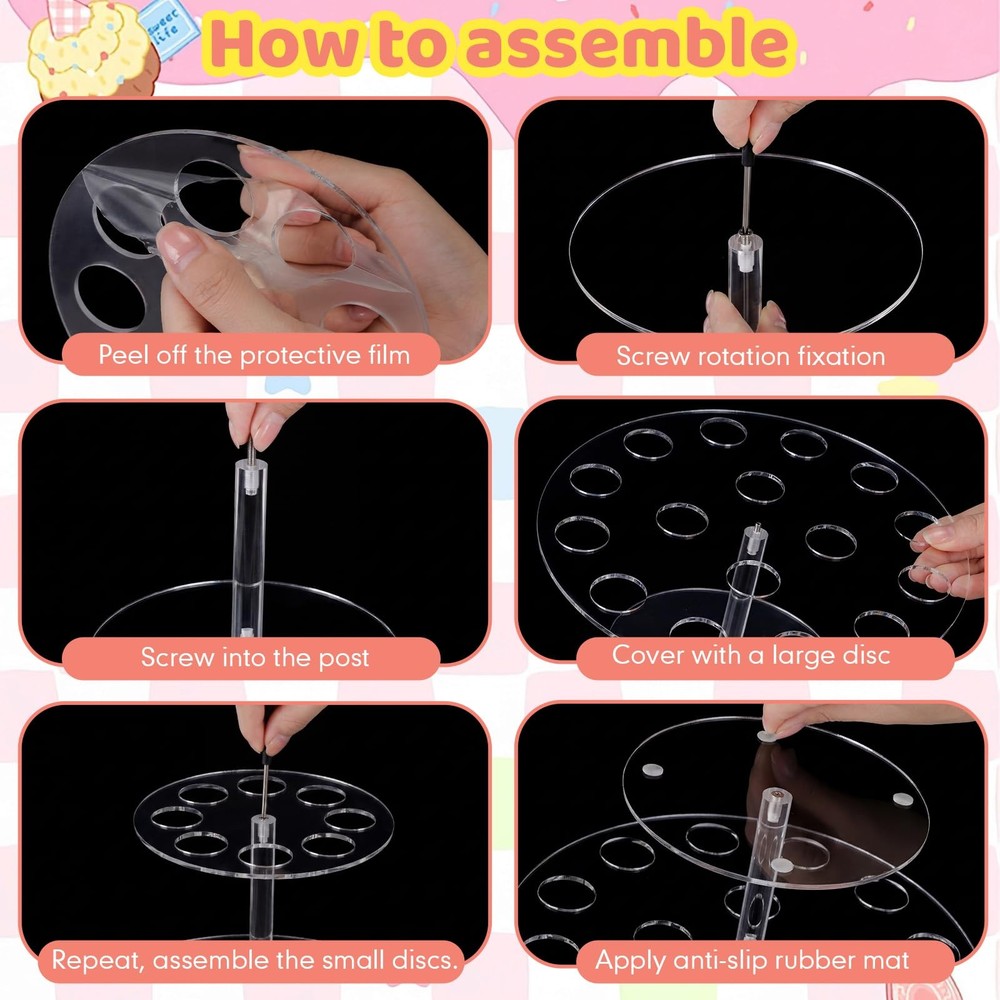 FoldTier 2 Pack Acrylic Ice Cream Cone Holder 2 Tier Waffle Cone Display Stan...