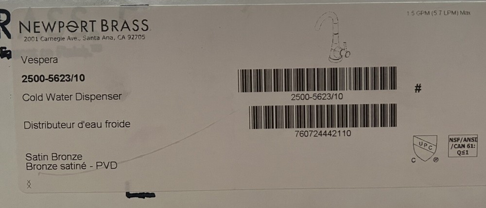 Newport Brass 2500-5623/10 Vespera Cold Water Dispenser - Satin Bronze