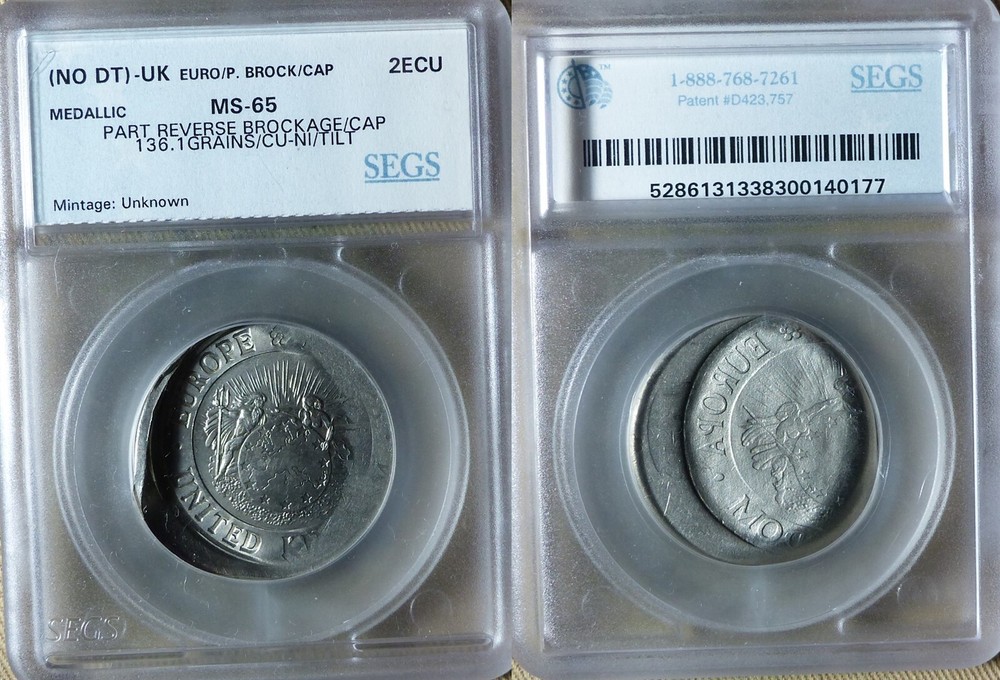 Error:Europa Pattern 1992 UK 2 Ecu Partial Reverse Brockage Cap MS65 CT206