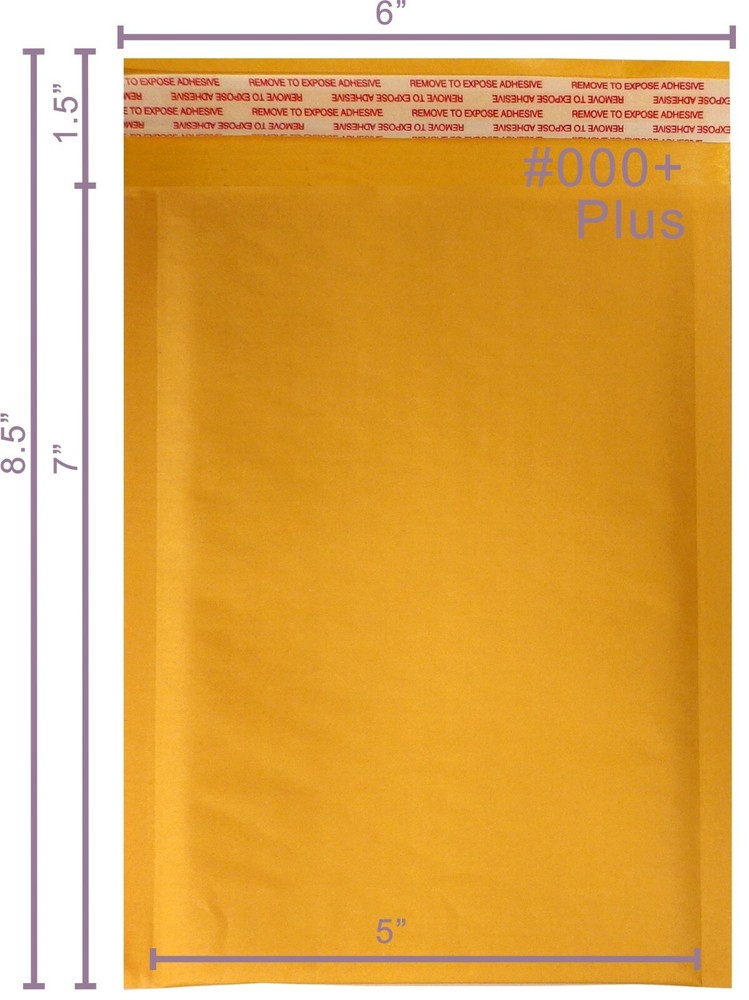 Fantasy® 1000 #000+Plus Kraft Bubble Padded Envelopes Mailers 5 X 7 extra large