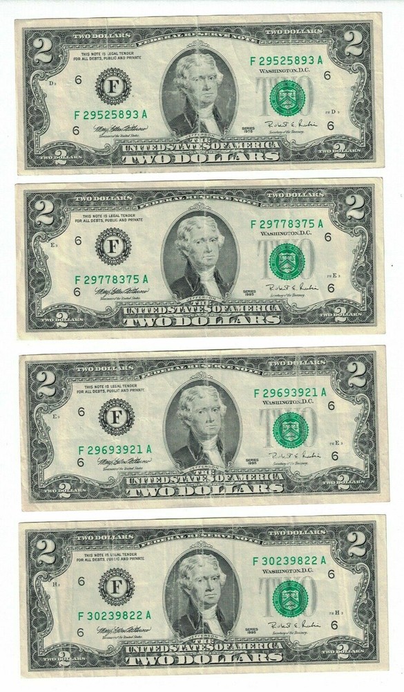 1995 $2 DOLLARS GREEN SEAL/PRICE FOR ONE SINGLE NOTE