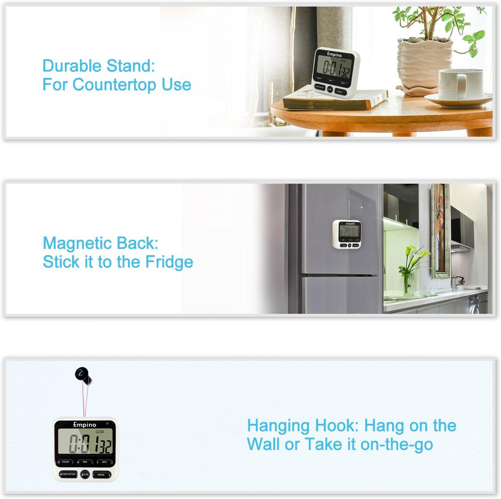 Digital Kitchen Timer - Empino Upgraded 24-Hours Cooking Timer Clock Countdown M
