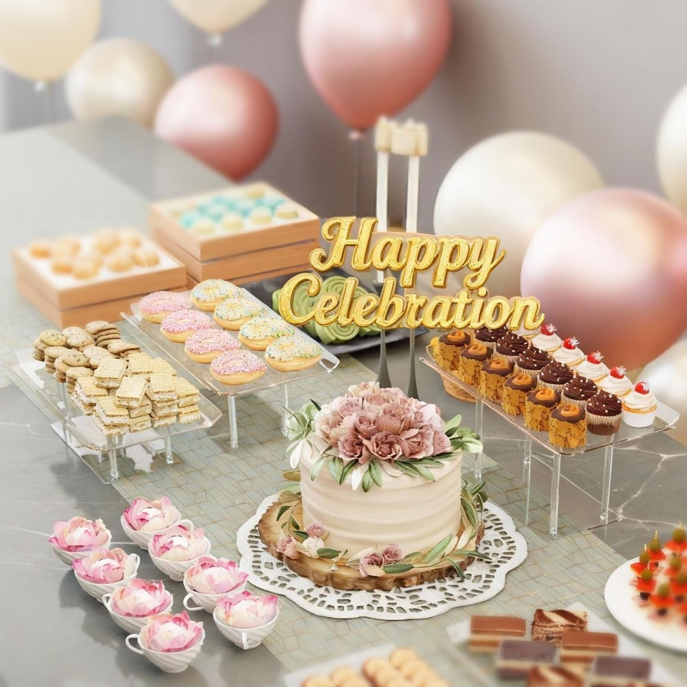 HeiMma 3-Pack Clear Acrylic Dessert Display Stands Buffet Risers Set