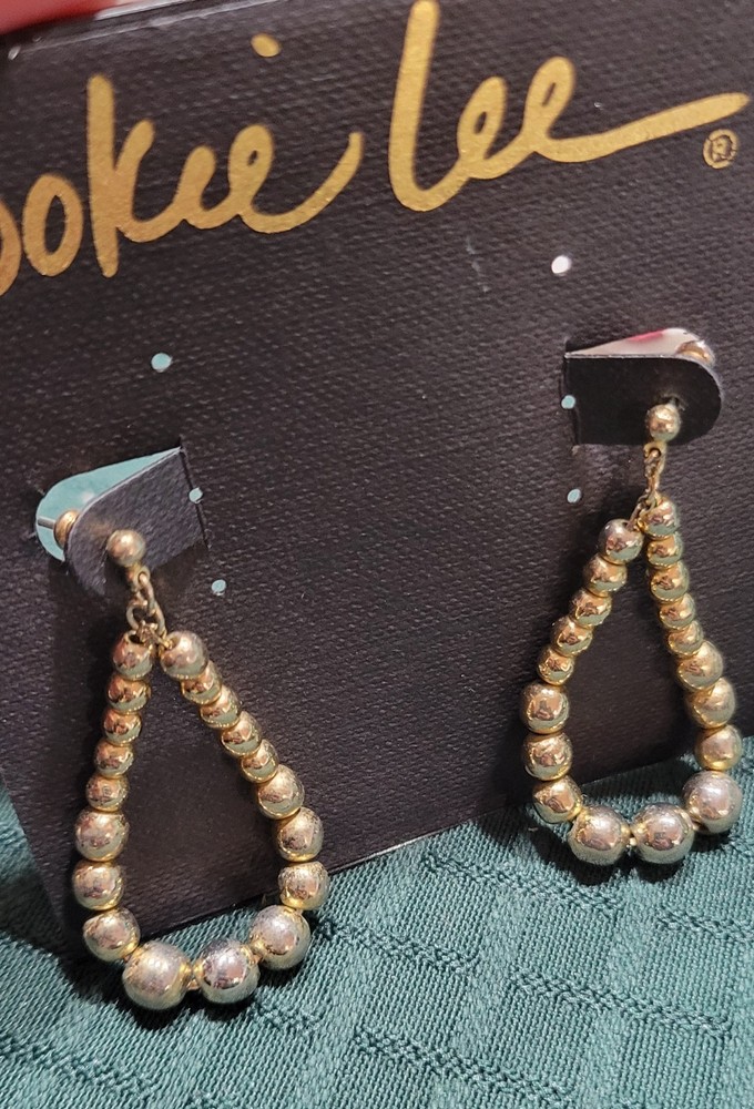 Cookie Lee gold beaded teardrop dangle earrings