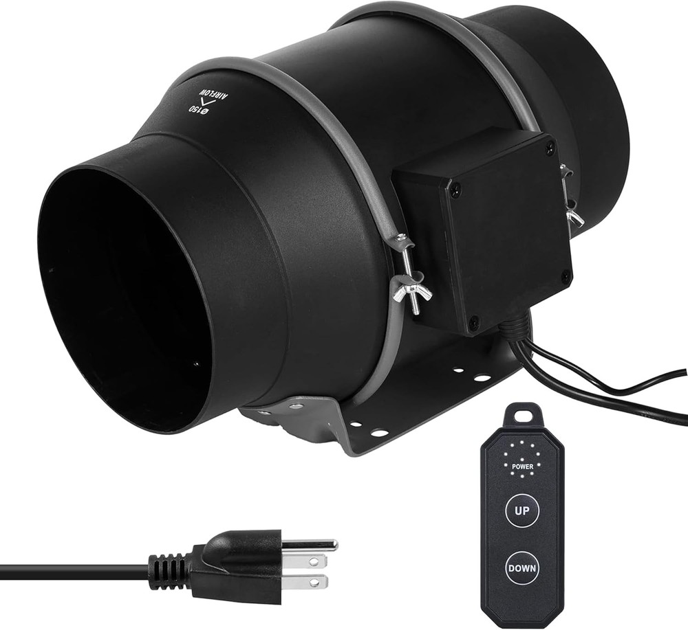 6” Inline Duct Fan, 405 CFM, 10-Speed Controller - Compact Ventilation Solution