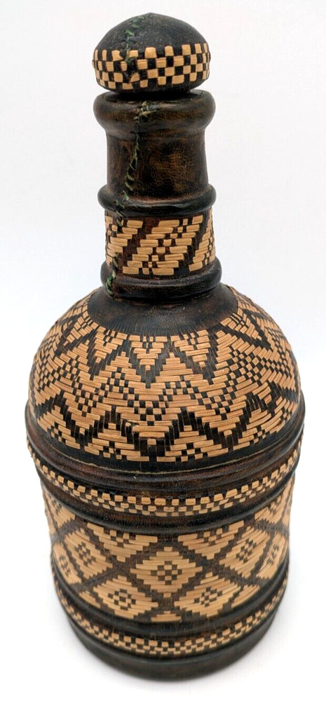 Leather & Basket Weave Wrapped Empty Bottle Stopper