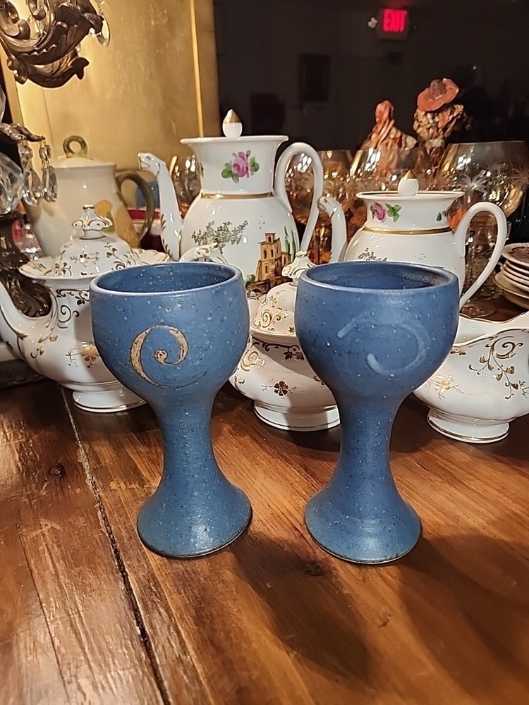 Studio Art Pottery Blue Glazed Tea Light Holders