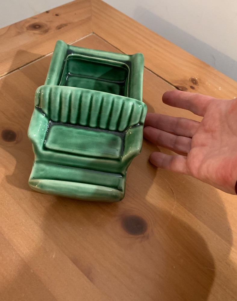 Retro Green Ceramic Car Seat Catchall Dish, Planter, or Ashtray