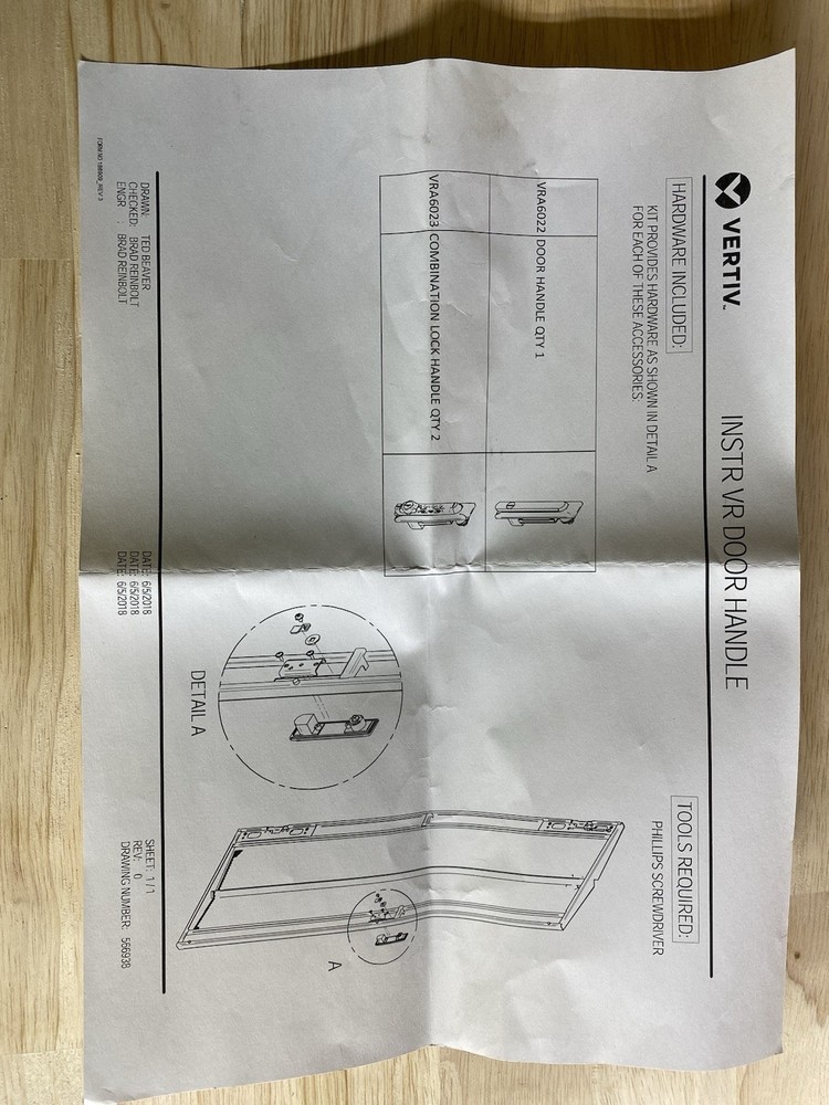Vertiv VR Rack Accessory Combination Lock Handle vra6023