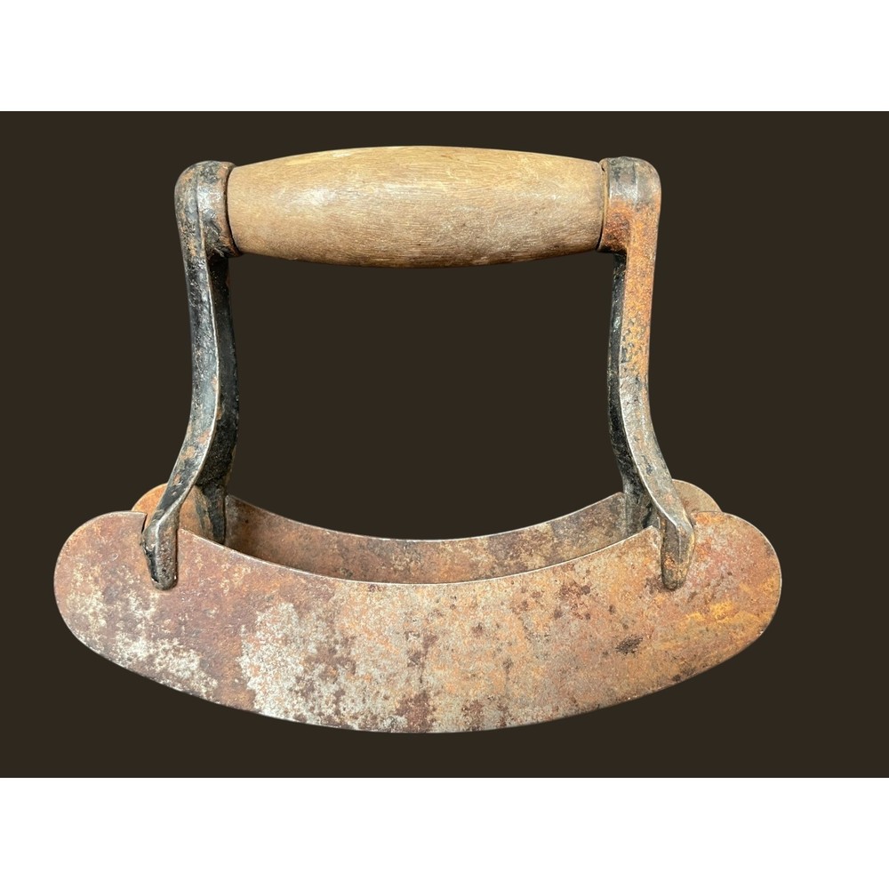 Antique Double-Blade Mezzaluna Herb Chopper - Rustic Primitive Kitchen Tool