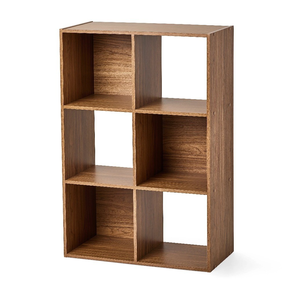 6-Cube Storage Organizer, Warm Walnut Finish, Modular Cube Shelf, Closet