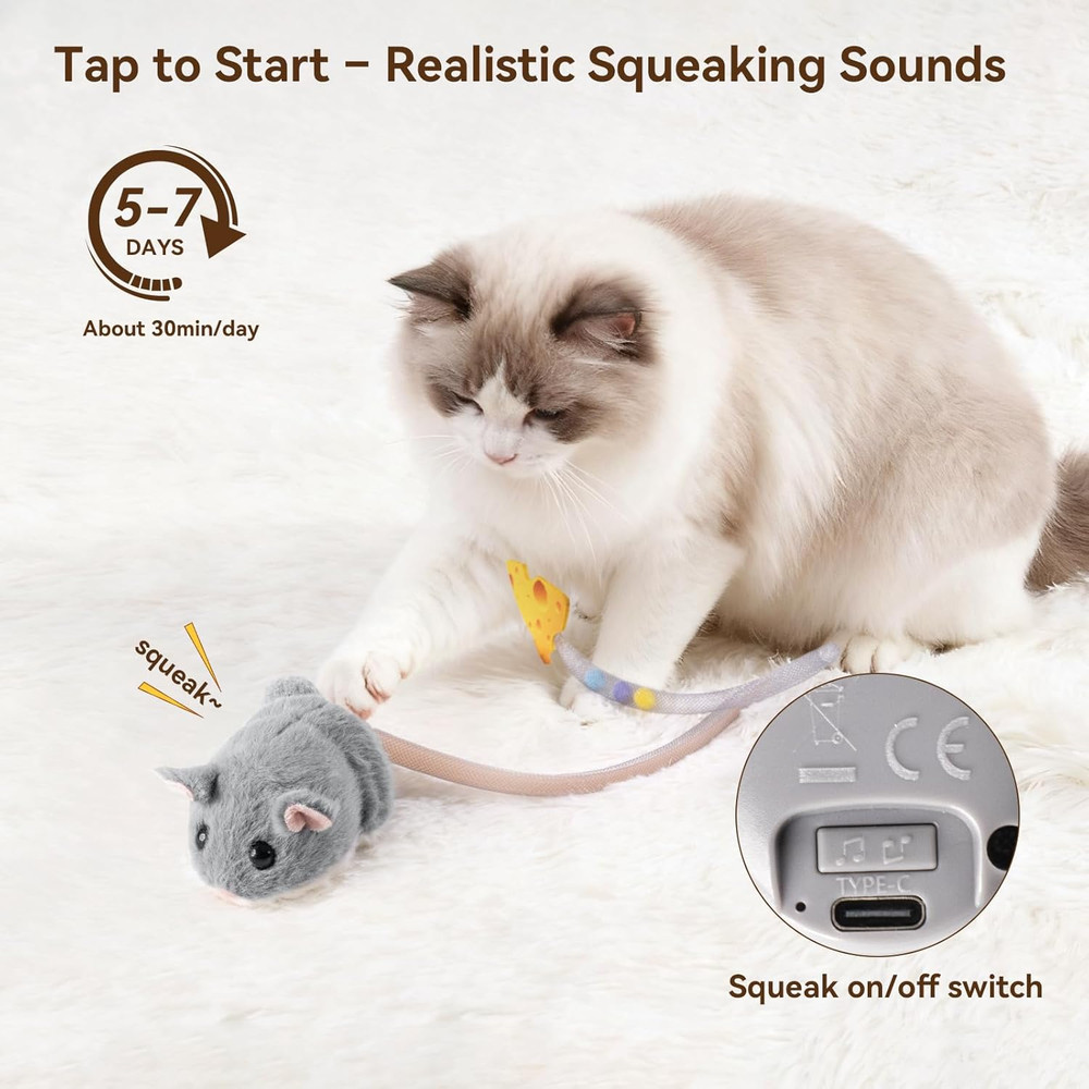 Interactive Migimouse Cat Toy 360° Rolling & Spin with Mesh Plastic Tail for Ind