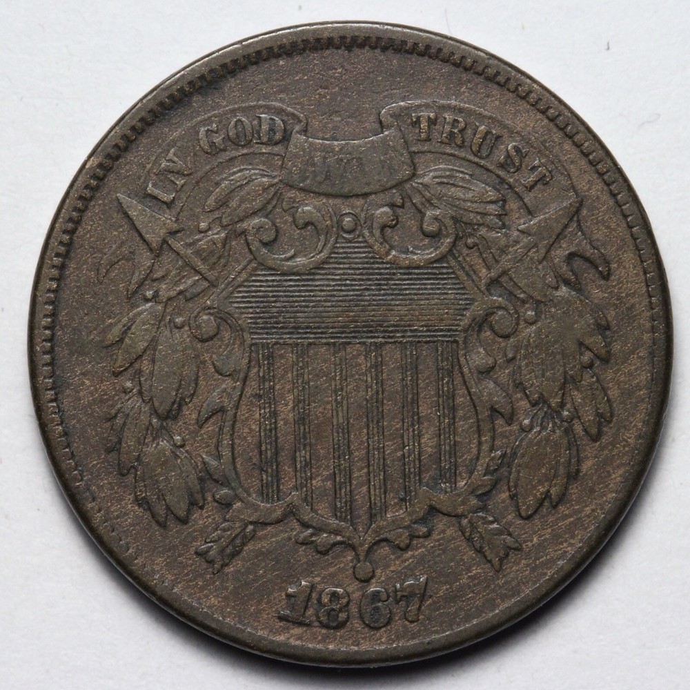 1867 Two Cent Piece AU E212 TWHA