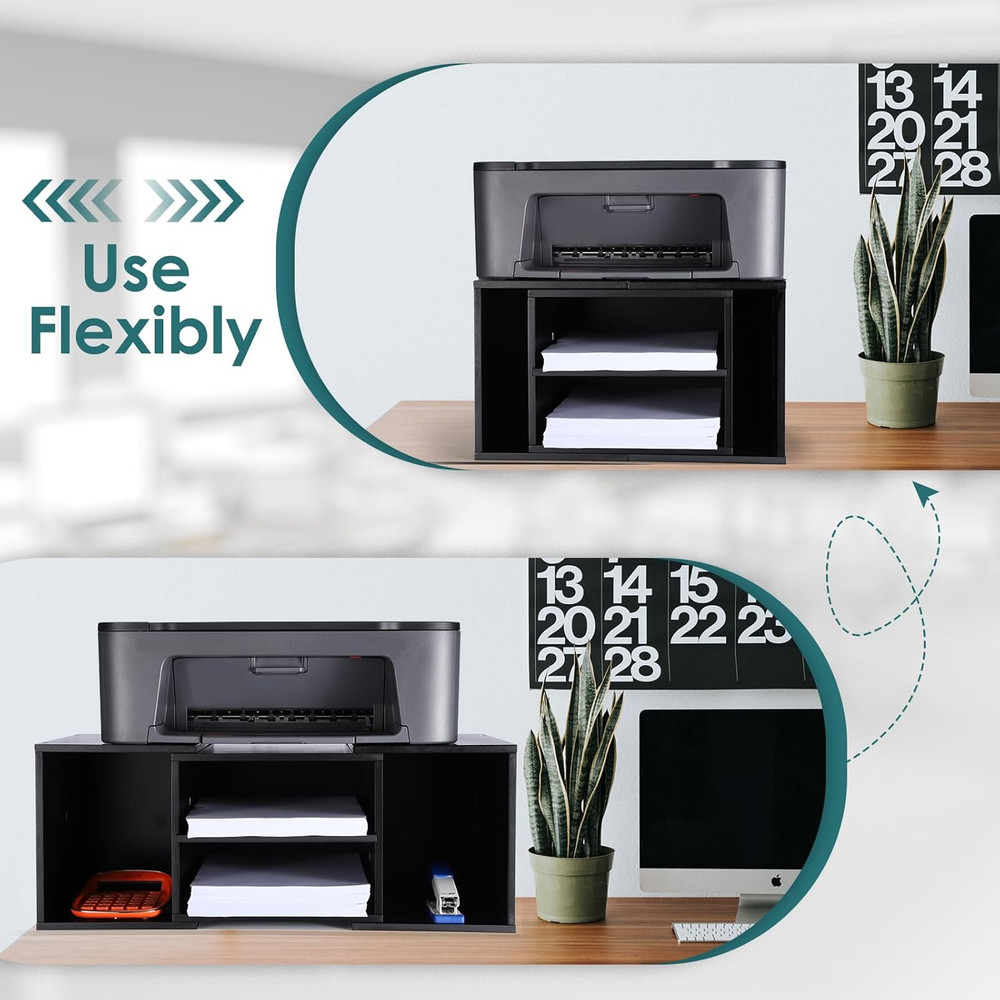 Large Printer Stand, Adjustable Printer Table with Storage, 2-Tier Printer Riser