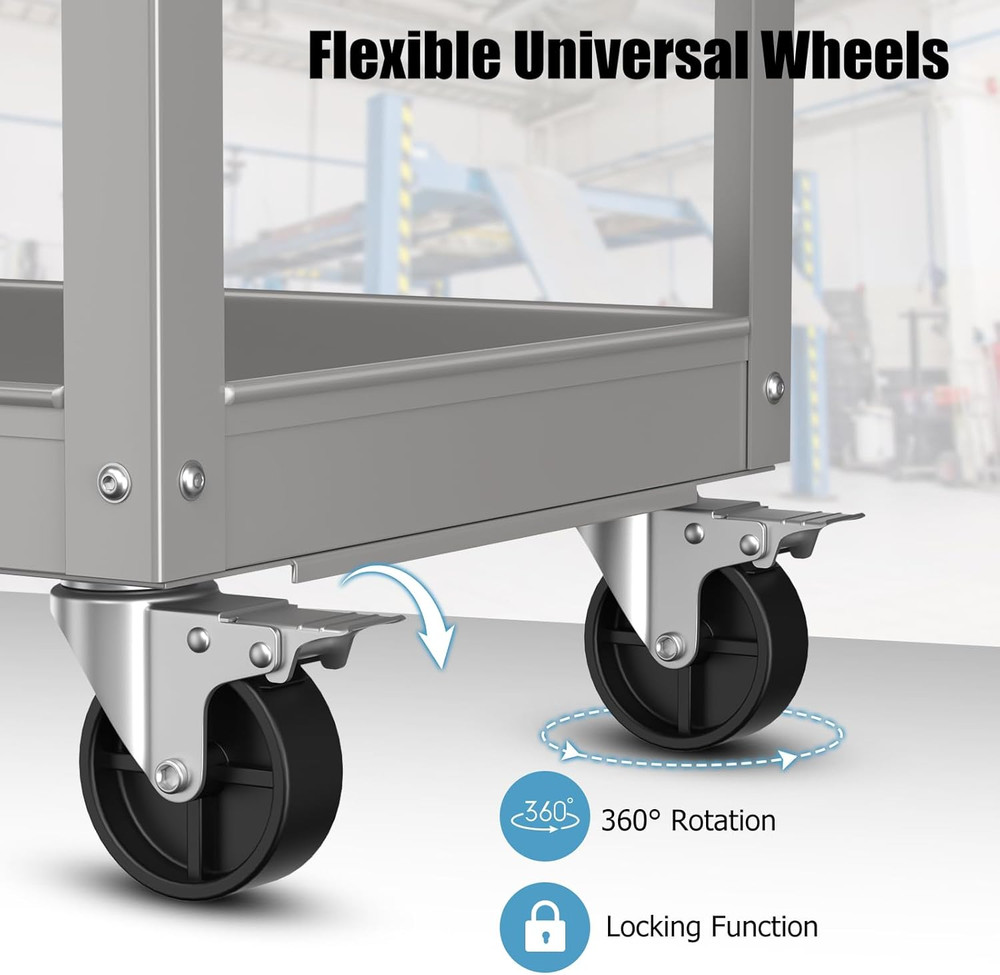 3-Layer Service Utility Cart, Heavy Duty Unity Cart with Flat Handle, 2 Lockable