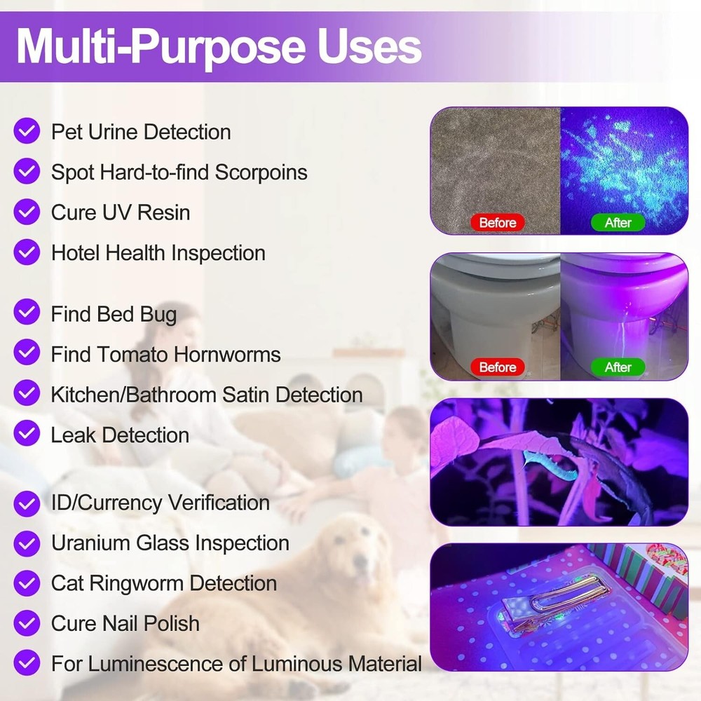 Advanced Multi-Purpose Pet Urine Detector - Upgraded Bed Bug Finder + Batteries