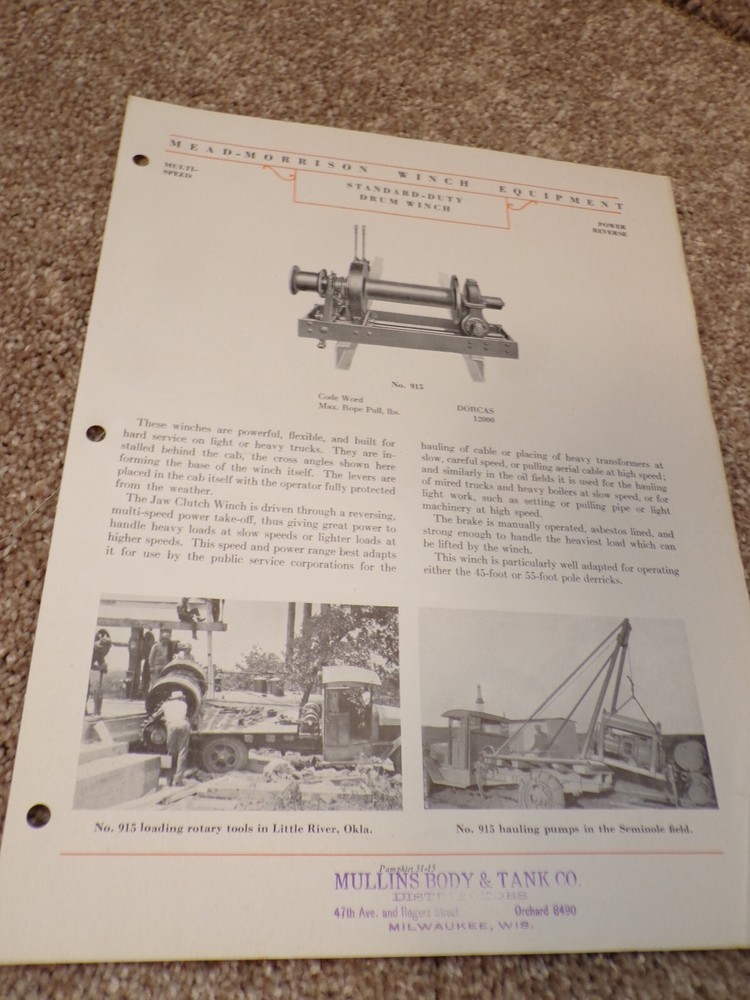 1932 Mead-Morrison Winch Equipment brochures