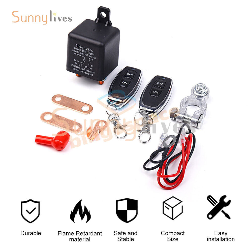 DC12V 200A Universal Car Relay Wireless Remote Control Switch Built-in Battery
