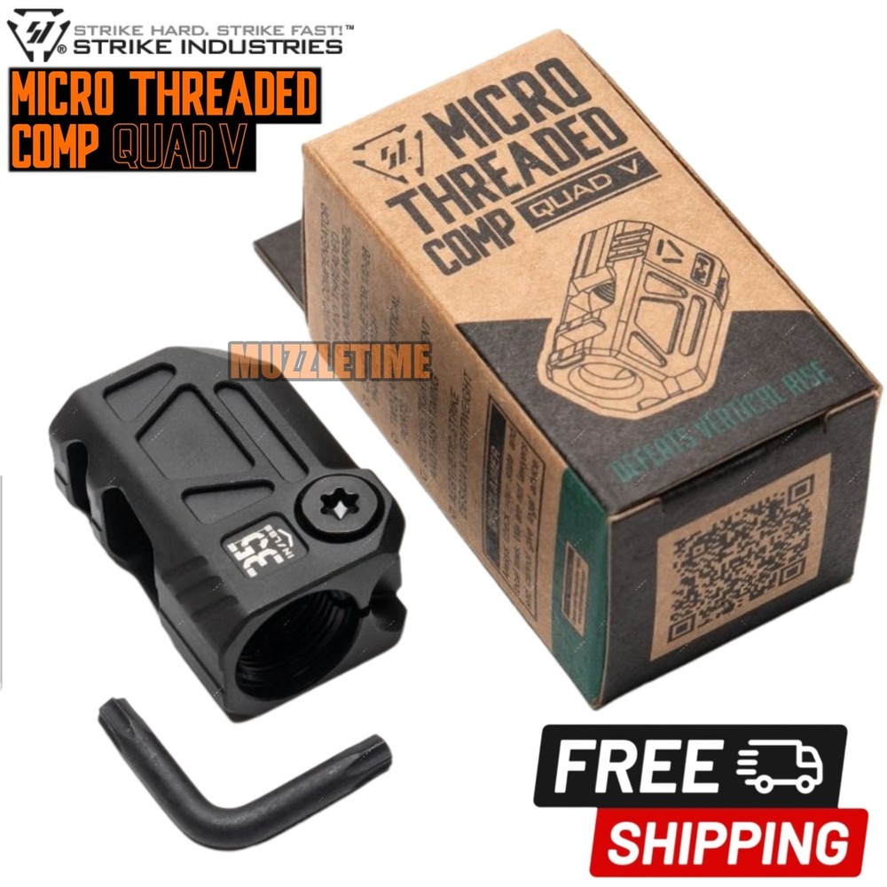 Strike Industrie 1/2x28 MICRO QUAD V Comp for GL0CK 9mm MUZZLE RISE REDUCER
