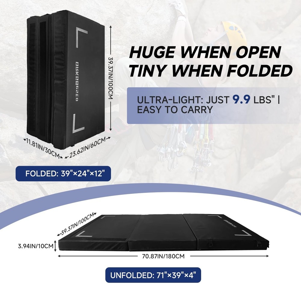 Tri-Fold Rock Climbing Crash Pad w/Adjustable Backpack Straps – Supplemental ...