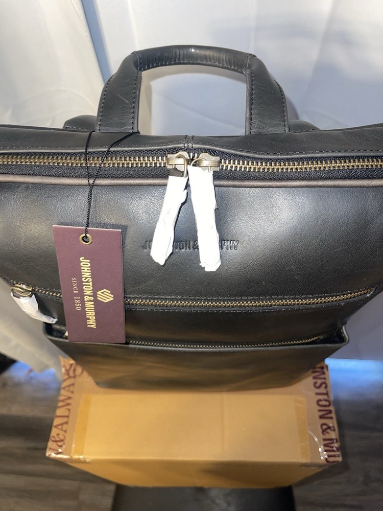 Johnston & Murphy Leather Backpack Computer Bag Slim Lightweight Commuter * NWT