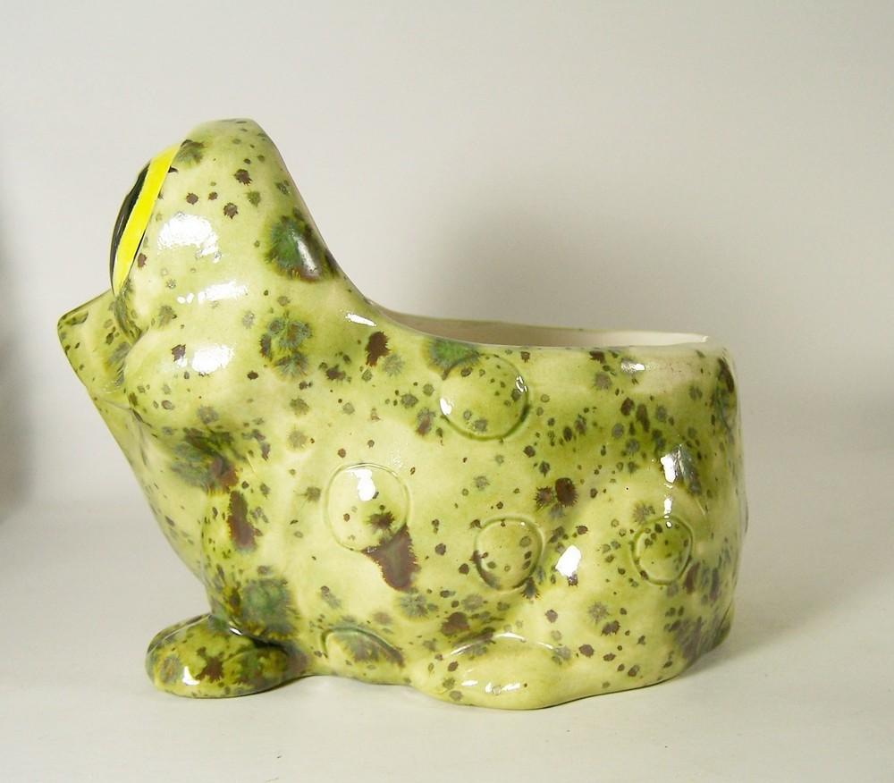 Ceramic Green Frog Toad Big Eyes Planter Kitchen Sponge Holder Pottery