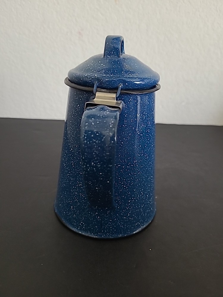 Blue And White Speckled Enamelware Coffee Percolator