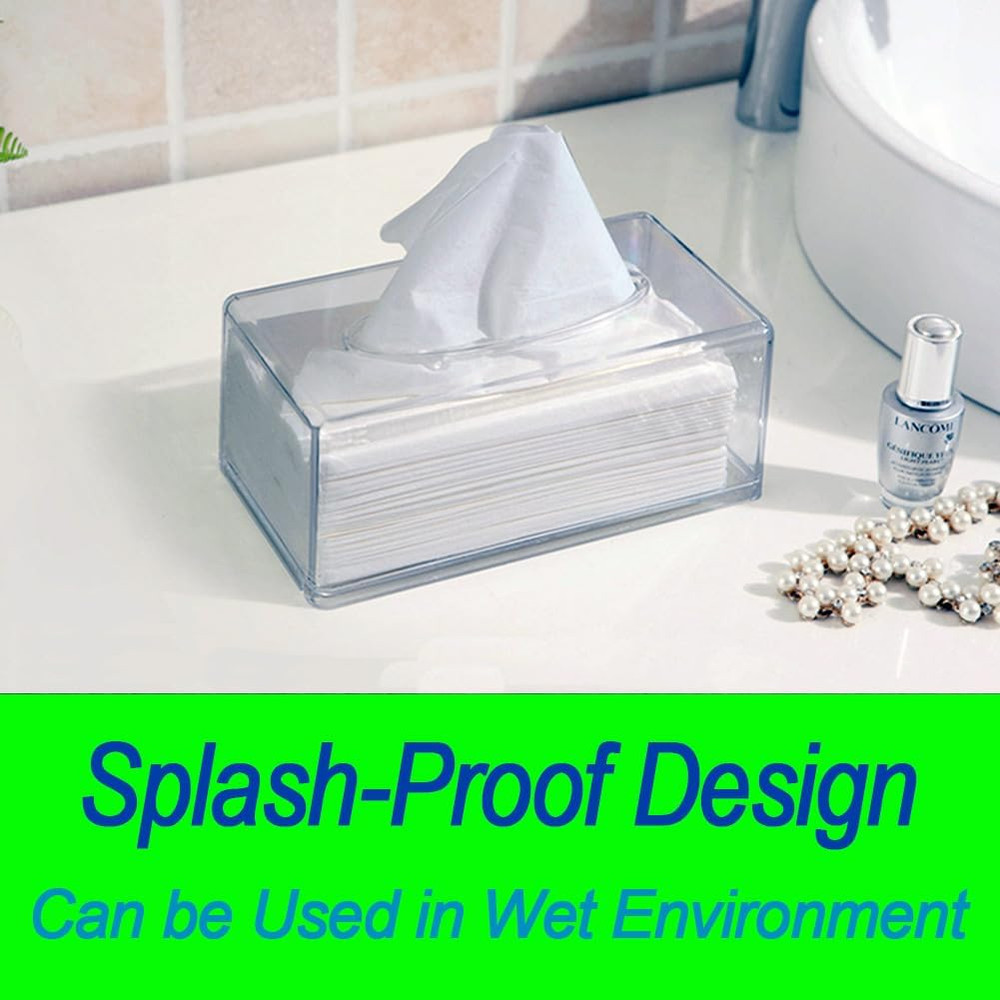 Clear Acrylic Tissue Box Holder Rectangular Bathroom & Kitchen Organizer