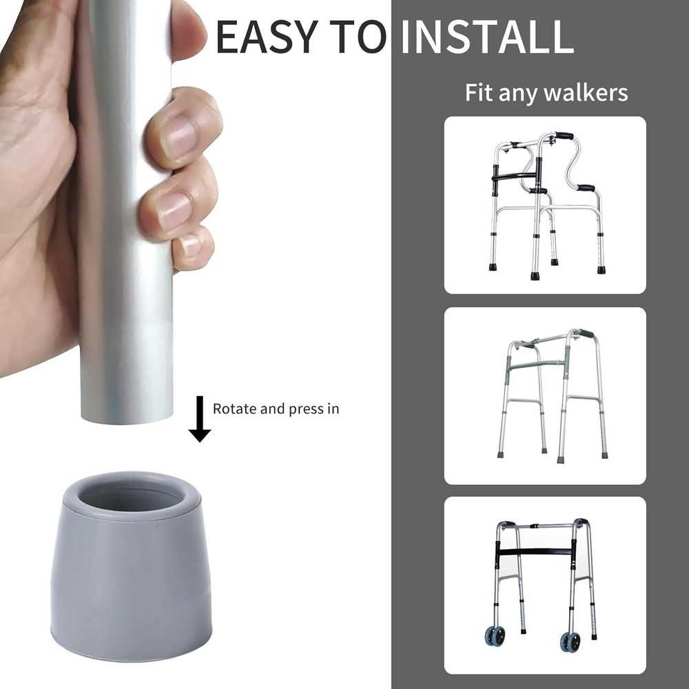 4PCS 1 1/8'' Heavy Duty Rubber Walker Tips for Walkers and Commodes